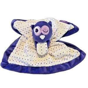 Jafra Lovey Owl Purple Trim Winking Polka Dots Security Blanket 13 x 13